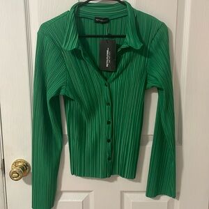 Pretty Little Thing Green Pleated Blouse